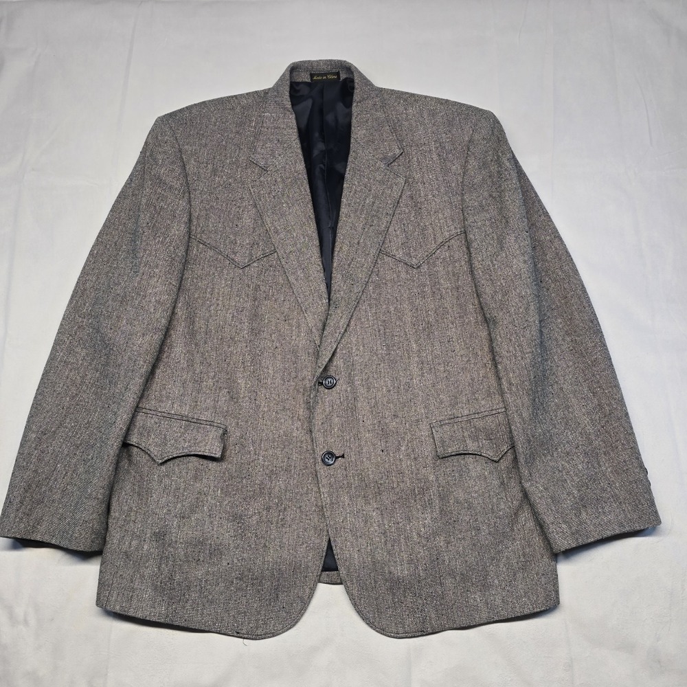 Circle‎ S 100% Silk Gray Tweed Sport Coat Western Blazer Cowboy Rodeo Mens 48R